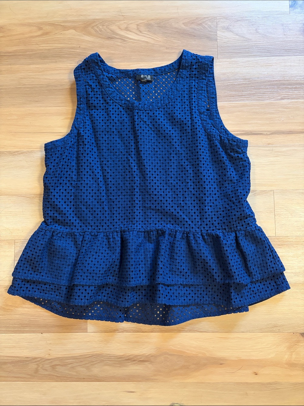 a.n.a Navy Eyelet Peplum Tank